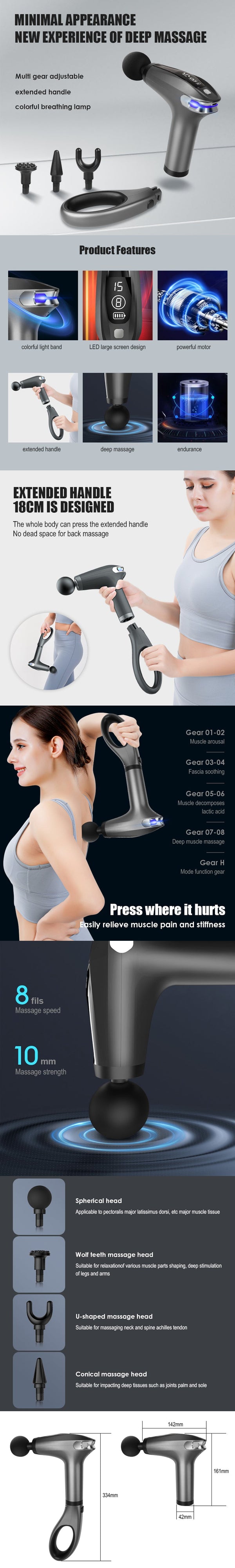 Portable Deep Tissue Percussion Massage Gun with Four Silicone Heads